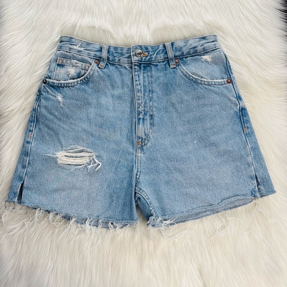 Zara High Rise Distressed Mom Denim Cut Offs